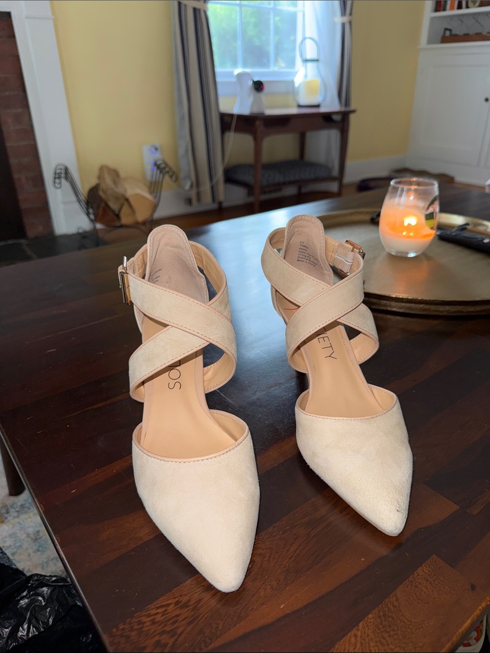 Sole Society Beige Crisscross Pointed-Toe Heels